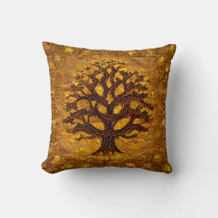 Ancient Rustic Brown & Gold Tree van LIfe door ked Kussen