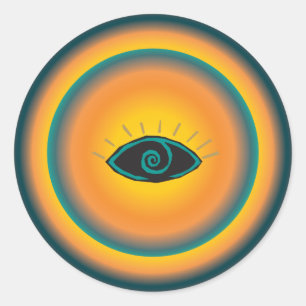 Ancient Seeing Eye Tribal Design Blauw Sinaasappel Ronde Sticker