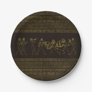 Ancient Sparta Greece scène op grieks patroon Papieren Bordje