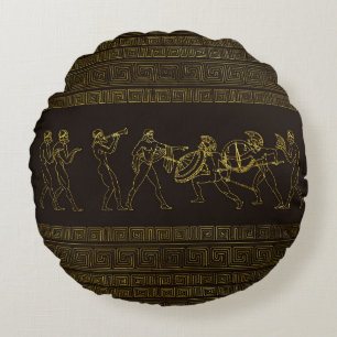 Ancient Sparta Greece scène op grieks patroon Rond Kussen