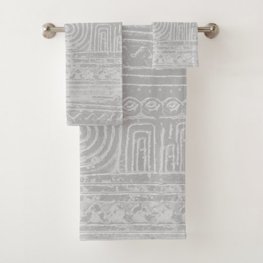Ancient Sumerian Mesopotamian Pattern Grey Bad Handdoek (Insitu)