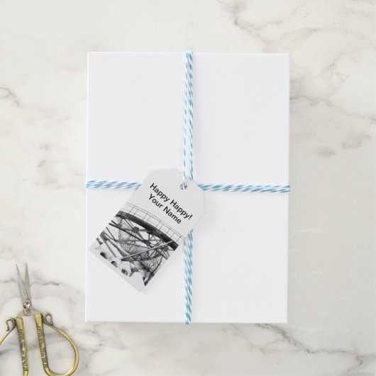 Ancient voetbridge pencilart Monochrome Cadeaulabel (Met Touw)