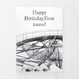 Ancient voetbridge pencilart Monochrome Drieluik Kaart