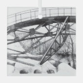Ancient voetbridge pencilart Monochrome Glas Ornament (Voorkant)