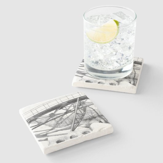 Ancient voetbrugpencilart stenen onderzetter (Zijkant)