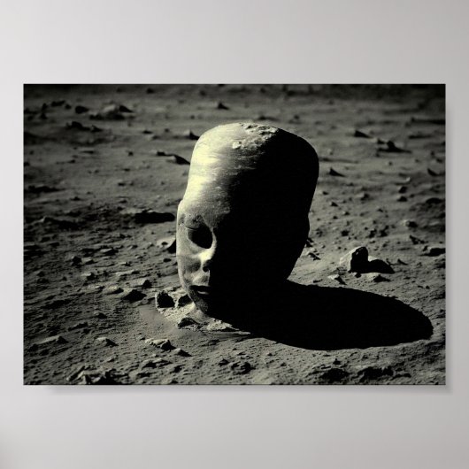 Ancient Weathered Alien Standbeeld op Maan Poster (Voorkant)