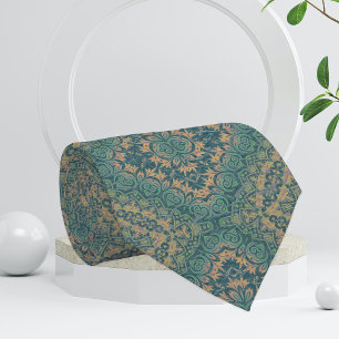 Anciënte Damask Boho Blauwgroen en beige Stropdas