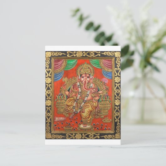 ANCIENTE GANESH HAND PAINTINTINING BRIEFKAART (Staand voorkant)