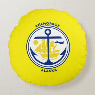 Ancrage (Alaska) Drapeau de la ville Coussin rond
