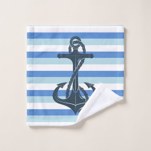 Ancrage bleu doux, marine (Gant de toilette)