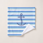 Ancrage bleu marine monographique sur bandes bleue (Gant de toilette)