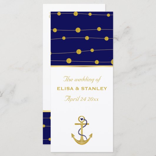 Ancrage de feuille d'or programme de mariage nauti (Devant / Derrière)