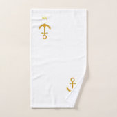 Ancrage en or sur bleu marine et blanc (Serviette à main)