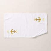 Ancrage en or sur bleu marine et blanc (Serviette à main)