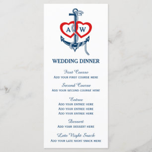 Ancrage nautique Mariage dîner menu modèle