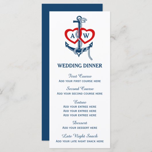 Ancrage nautique Mariage dîner menu modèle (Devant / Derrière)