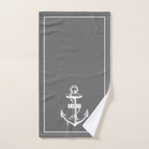 Ancrage vintage et cadre avec nom, gris nautique
