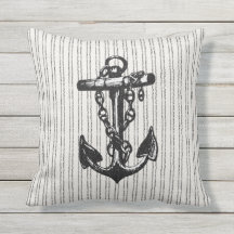 Ancre à rayures noir Coussin extérieur