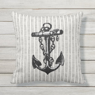 Ancre à rayures noir Coussin extérieur