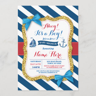 Ancre Ahoy Sailor Baby shower Blue Boy Invitation