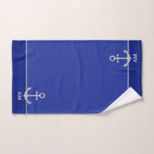 Ancre argentée et monogramme sur fond bleu foncé (Serviette à main)