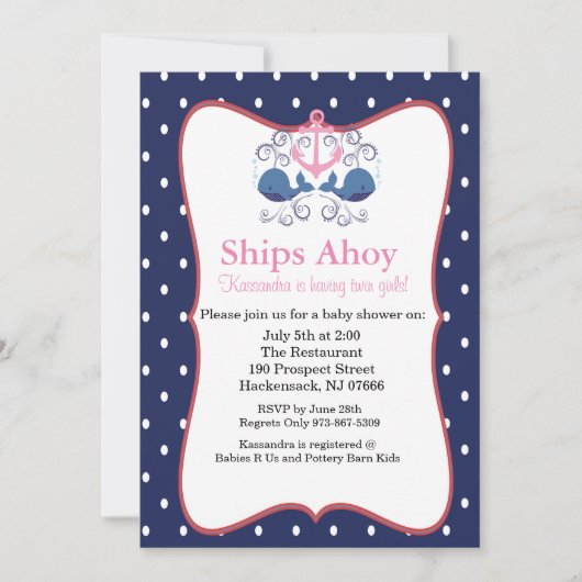 Ancre avec des baleines pour une invitation à Baby (Devant)