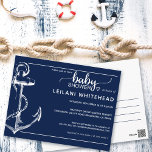 Ancre Baby shower nautique Invitation Marine Carte<br><div class="desc">Carte postale d'invitation baby shower d'ancre nautique.</div>