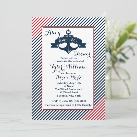 Ancre bébé garçon douche Invitation (Debout devant)