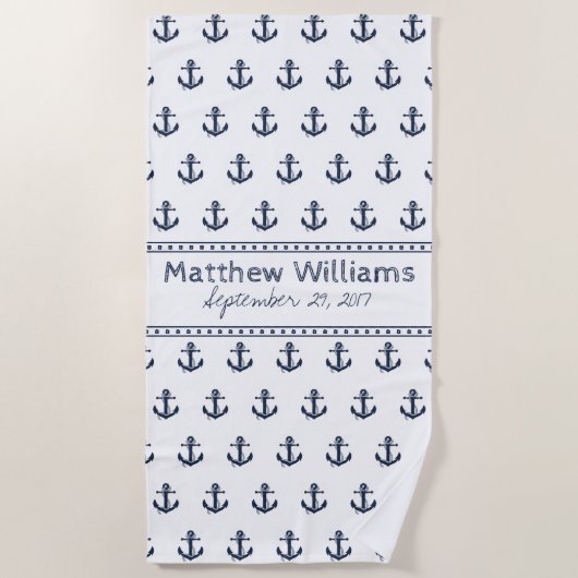 Ancre bleu marine  personnalisée Serviette de plag (Devant)