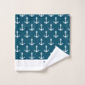Ancre Bleu Nautique Et Rayures Blanches Nom (Gant de toilette)