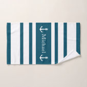 Ancre Bleu Nautique Et Rayures Blanches Nom (Serviette à main)