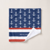 Ancre bleue marine blanche marine personnalisée (Gant de toilette)