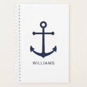 Ancre bleue marine et nom personnalisé sur blanc (Devant)