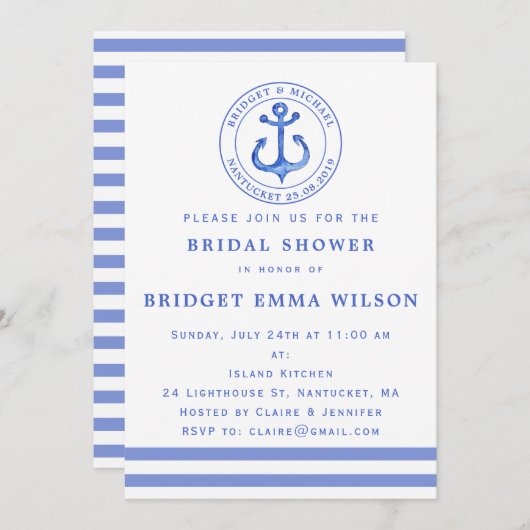 Ancre bleue marine | Invitation de douche nuptiale (Devant / Derrière)