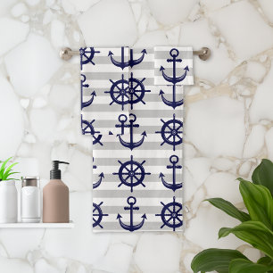 Ancre Bleue Marine Roue De Bateau Rayure Grise Nau
