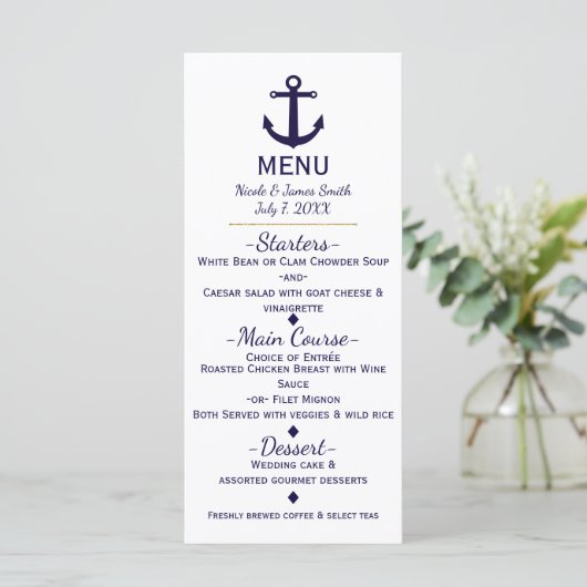 Ancre Bleue Nautical Beach Menu Card (Debout devant)