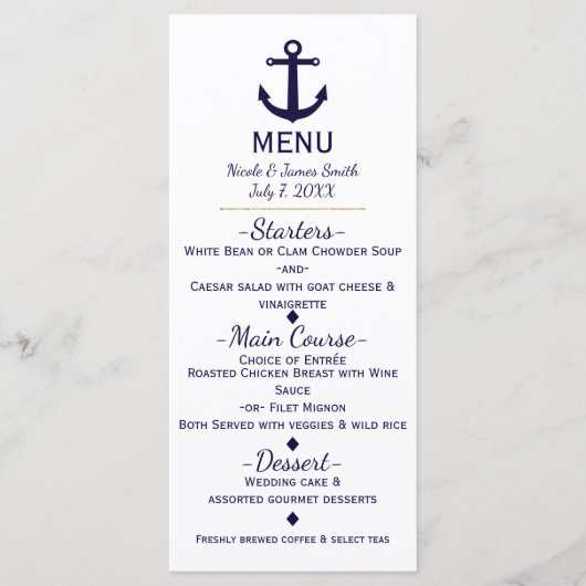 Ancre Bleue Nautical Beach Menu Card (Devant)