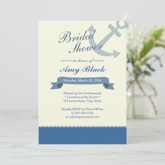 Ancre Bleue Nautique Invitations de douche nuptial (Debout devant)