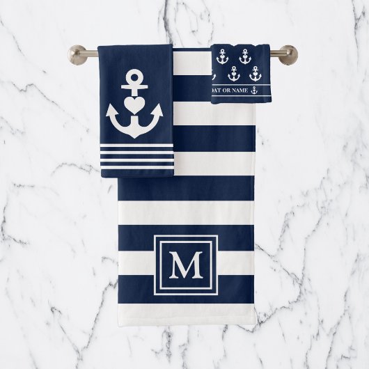 Ancre cardiaque nautique Marine Blancs Monogramme
