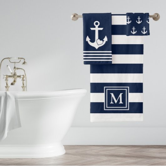 Ancre cardiaque nautique Marine Blancs Monogramme