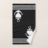 Ancre cardiaque nautique noir blanc rayures Monogr (Serviette à main)