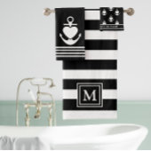 Ancre cardiaque nautique noir blanc rayures Monogr