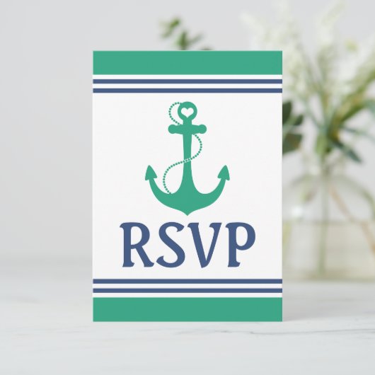 Ancre Coeur Vert Monogramme Mariage RSVP (Debout devant)