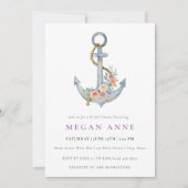 Ancre d'aquarelle et Fleurs Invitation Wedding sho (Devant)