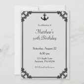Ancre de bateau noir sur mesure Invitation d'anniv (Devant)