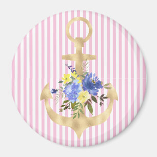 Ancre d'or avec aimant Fleurs Bleues