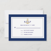 Ancre d'or bleu marine personnalisée Mariage RSVP (Devant)