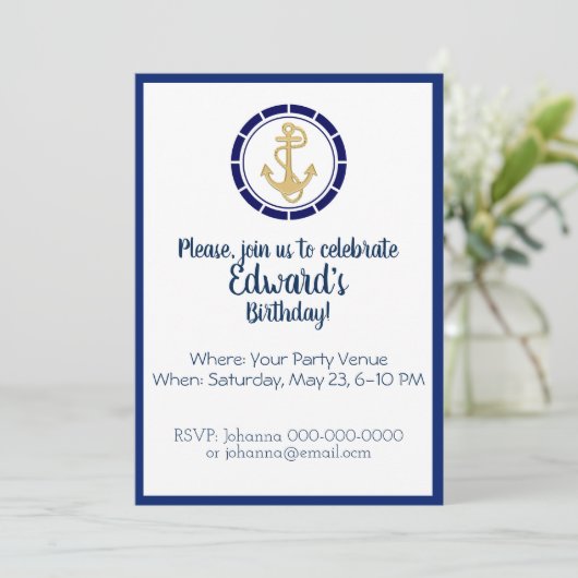 Ancre d'or centrale Invitation d'anniversaire (Debout devant)