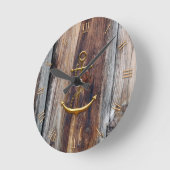 Ancre d'or en bois rustique Horloge murale marine (Angle)