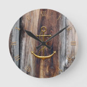 Ancre d'or en bois rustique Horloge murale marine (Recto)